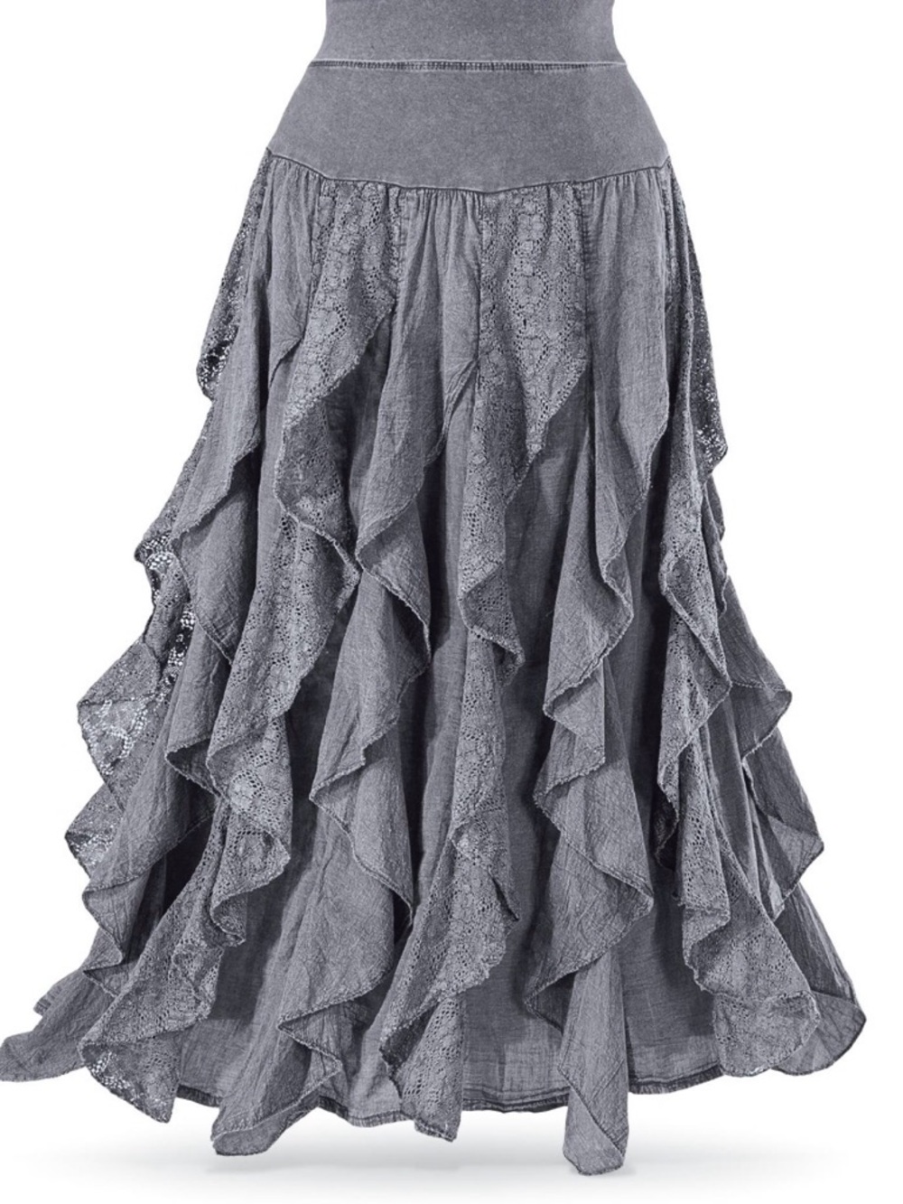 The Pyramid Collection Ruffled Lace Maxi Skirt - Gray